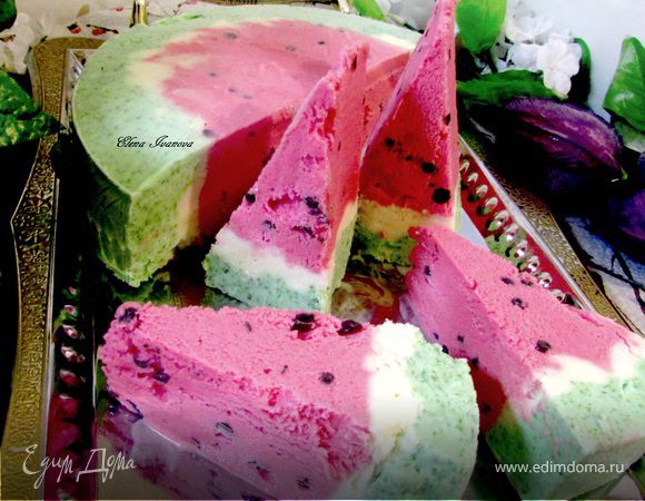 Торт-мороженое "Арбуз", пошаговый рецепт на 3400 ккал, фото, ингредиенты Елена