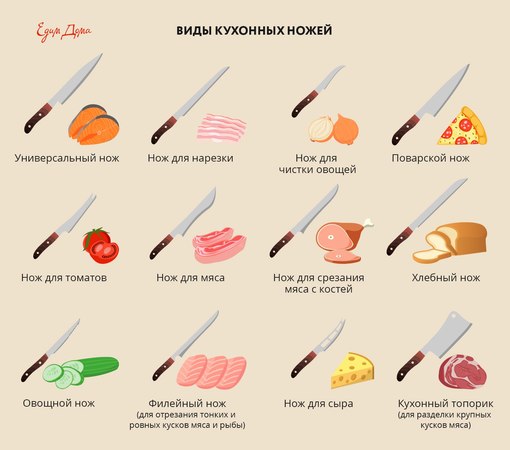 Виды кухонных ножей: инфографика